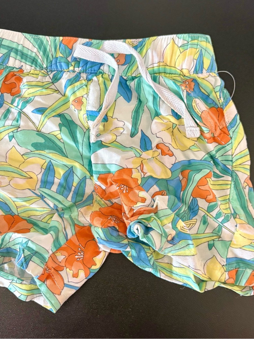 First Impressions White Floral Drawstring Shorts - Orange, Green, Blue, Yellow